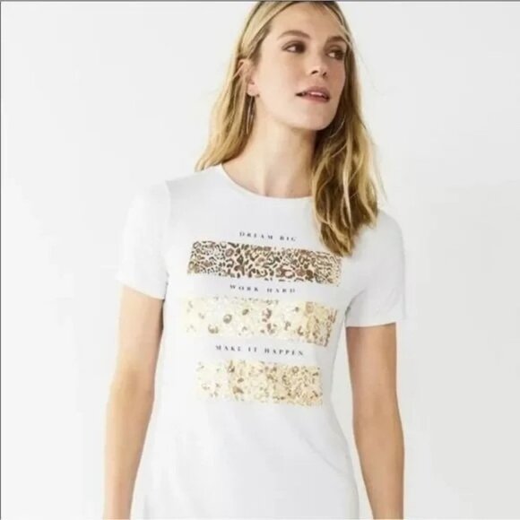 NWT APT.9 Dream Big Work Hard Make it happen short sleeve t shirt animal print s - Picture 1 of 6